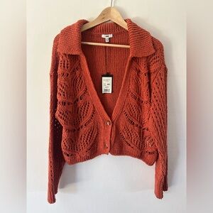 Mavi Orange Crochet Collared‎ Knit Long Sleeve Button Front Cardigan Size Small